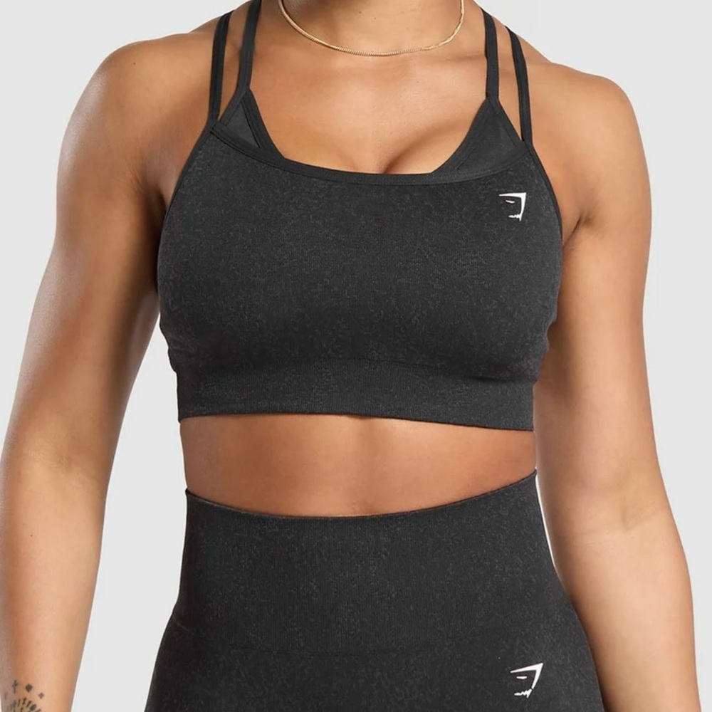 Gymshark Black Strappy Sports Bra and matching leggings (set)